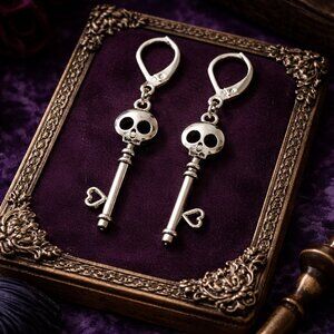 Keybearer Relics™ Skeleton Key Earrings | Gothic Silver | 925 Sterling Hooks